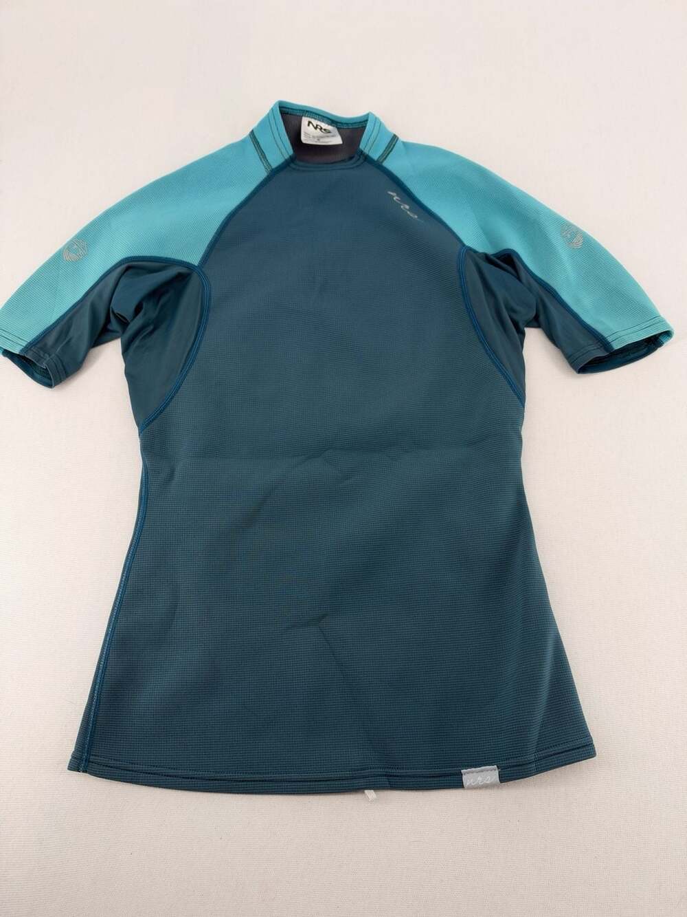 NRS HydroSkin Shirt Size S Teal Blue Short Sleeve Rash Guard